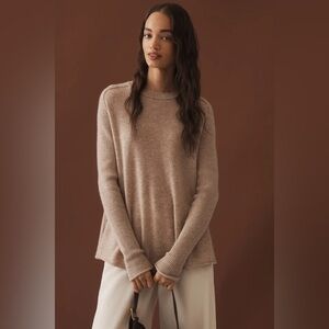 NWT new small Anthropologie Maeve crewneck cashmere swing sweater long Beige
